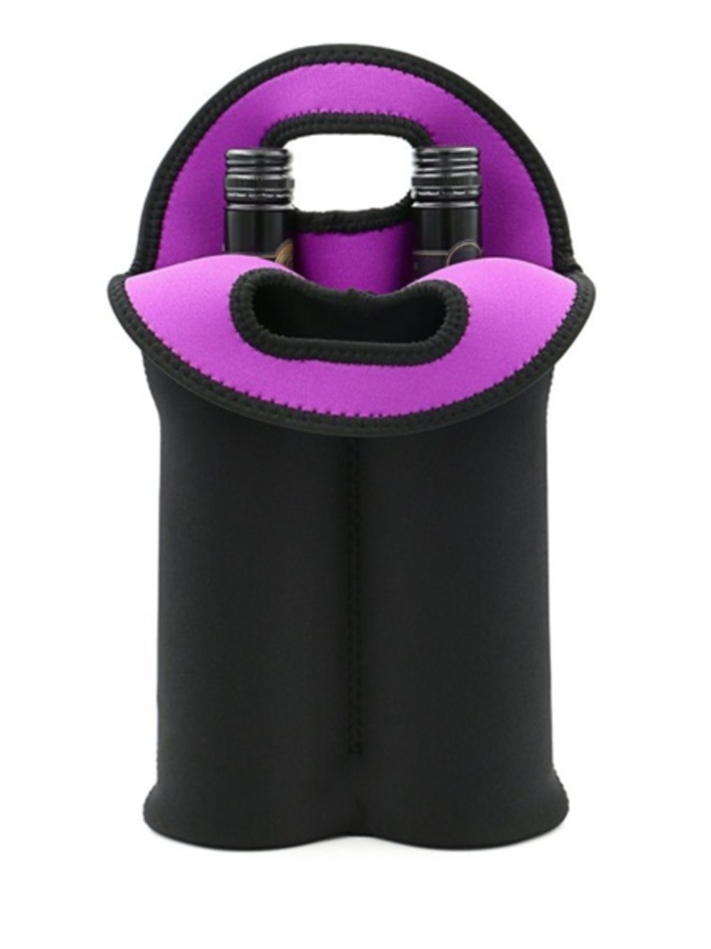 Double Wine Bottle Carrier - Neoprene - Black & Purple